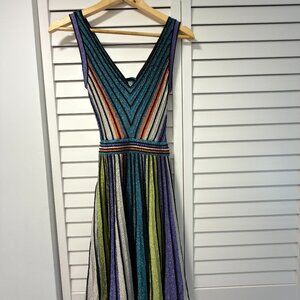 Missoni Multicolor Stripe Knit V-Neck Short Dress